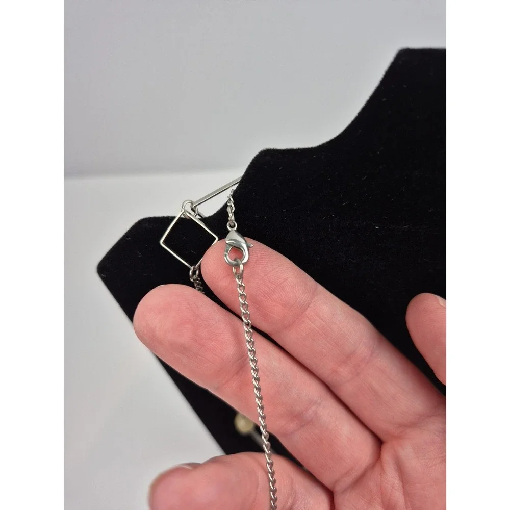 Silver‎ Tone Women Long Necklace Geometric White Beads Jewelry Costume Statement
